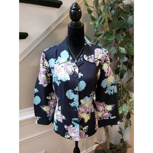 Emma James Women's Size 14 Floral Linen Blend Button Up Blazer Jacket - Picture 1 of 12